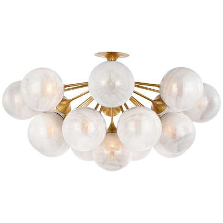 Visual Comfort Cristol 17 Light 44" Wide Semi-Flush Globe Ceiling Fixture Hand-Rubbed Antique Brass / White Strie Glass