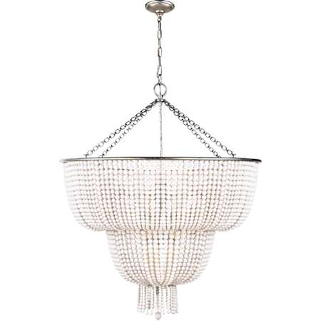 Visual Comfort Jacqueline 32" Two-Tiered Chandelier with Draped White Glass by AERIN Burnished Silver Leaf