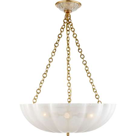 Visual Comfort Rosehill 21" Large Chandelier with White Strie Glass by AERIN Hand Rubbed Antique Brass