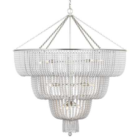 Visual Comfort Jacqueline 18 Light 46" Wide Beaded Waterfall Chandelier with White Acrylic Beads Burnished Silver Leaf