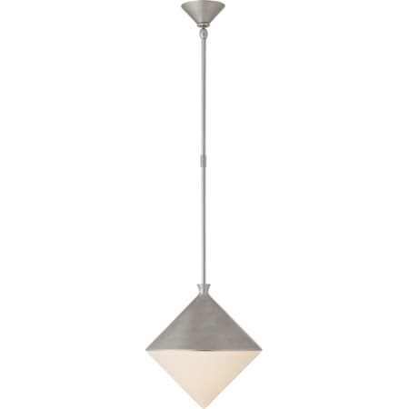 Visual Comfort Sarnen 13" Small Pendant with White Glass by AERIN Burnished Silver Leaf