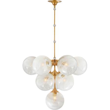 Visual Comfort Cristol 26" Tiered Chandelier with White Strie Glass by AERIN Hand Rubbed Antique Brass