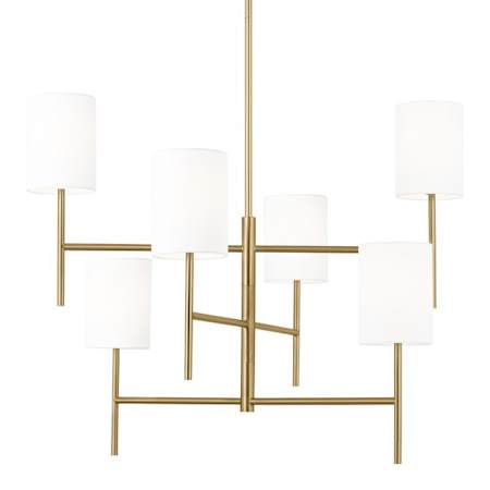 Visual Comfort Key 6 Light 32" Wide Chandelier with Linen Shades Burnished Brass