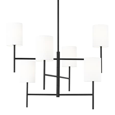 Visual Comfort Key 6 Light 32" Wide Chandelier with Linen Shades Midnight Black