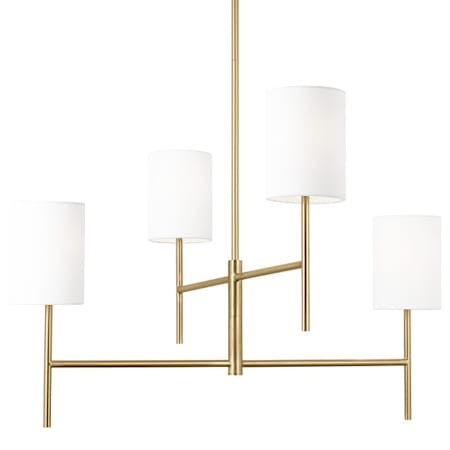 Visual Comfort Key 4 Light 32" Wide Chandelier with Linen Shades Burnished Brass