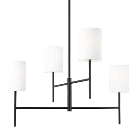 Visual Comfort Key 4 Light 32" Wide Chandelier with Linen Shades Midnight Black