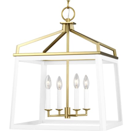 Visual Comfort Carlow 4 Light 18" Wide Taper Candle Pendant Matte White / Burnished Brass