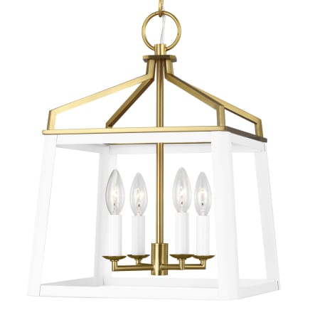 Visual Comfort Carlow 4 Light 14" Wide Taper Candle Pendant Matte White / Burnished Brass