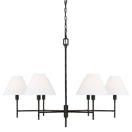 Visual Comfort Ridgewood 6 Light 36" Wide Chandelier with Linen Shades Aged Iron