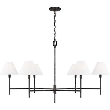 Visual Comfort Ridgewood 6 Light 48" Wide Chandelier with Linen Shades Aged Iron