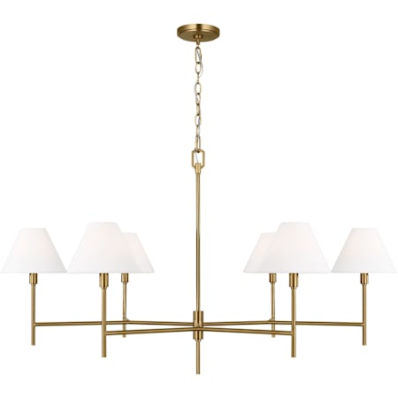 Visual Comfort Ridgewood 6 Light 48" Wide Chandelier with Linen Shades Burnished Brass