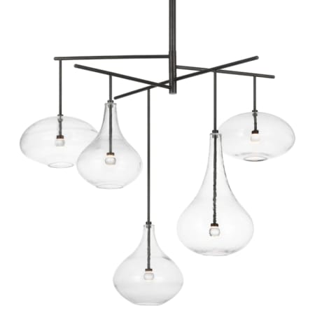 Visual Comfort Lomme 5 Light 38" Wide LED Chandelier with Clear Glass Shades Gun Metal