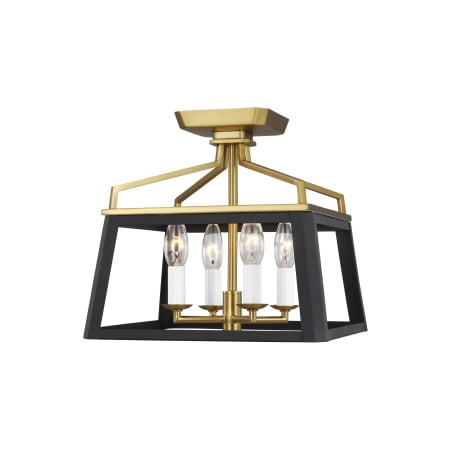 Visual Comfort Carlow 4 Light 12" Wide Semi-Flush Ceiling Fixture Midnight Black / Burnished Brass