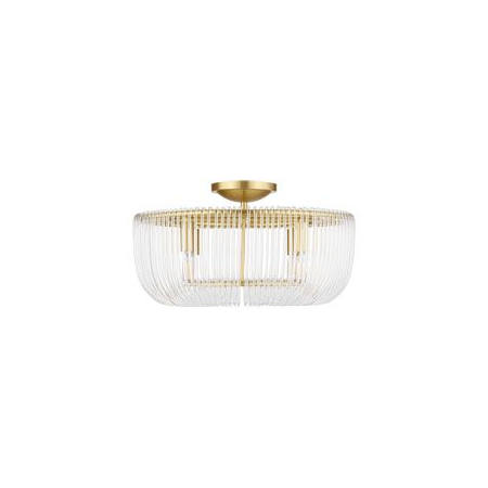 Visual Comfort Pierce 4 Light 20" Wide Semi-Flush Bowl Ceiling Fixture with Clear Glass Rods Burnished Brass