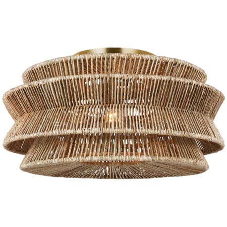 Visual Comfort Antigua 3 Light 30" Wide Semi-Flush Drum Ceiling Fixture Antique-Burnished Brass / Natural Abaca