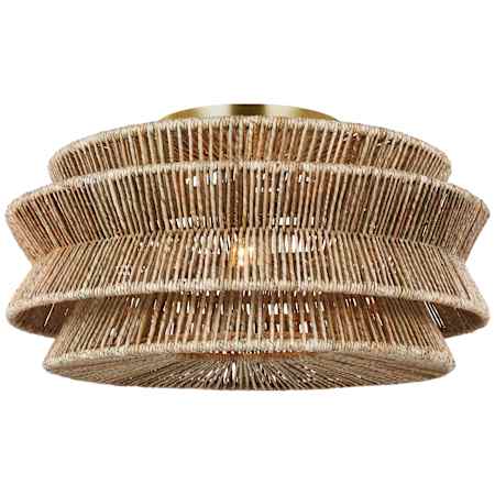 Visual Comfort Antigua 3 Light 30" Wide Semi-Flush Drum Ceiling Fixture Antique-Burnished Brass / Natural Abaca