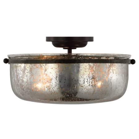 Visual Comfort Lorford 3 Light 16" Wide Semi-Flush Bowl Ceiling Fixture Aged Iron / Mercury Glass