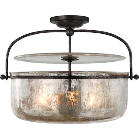 Visual Comfort Lorford 3 Light 20" Wide Semi-Flush Bowl Ceiling Fixture Aged Iron