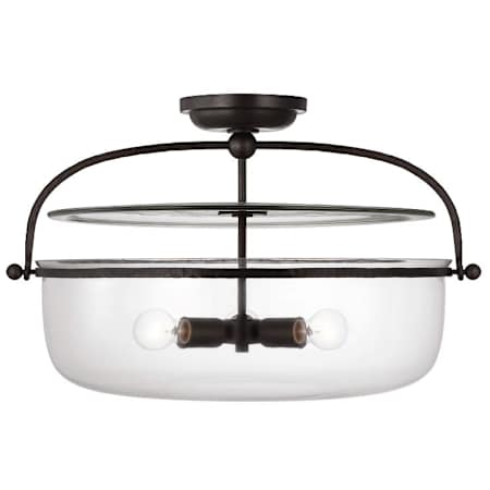 Visual Comfort Lorford 3 Light 28" Wide Flush Mount Bowl Ceiling Fixture Aged Iron