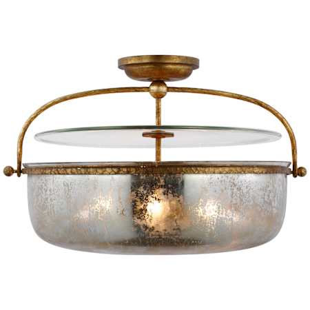 Visual Comfort Lorford 3 Light 28" Wide Flush Mount Bowl Ceiling Fixture Gilded Iron / Mercury Glass
