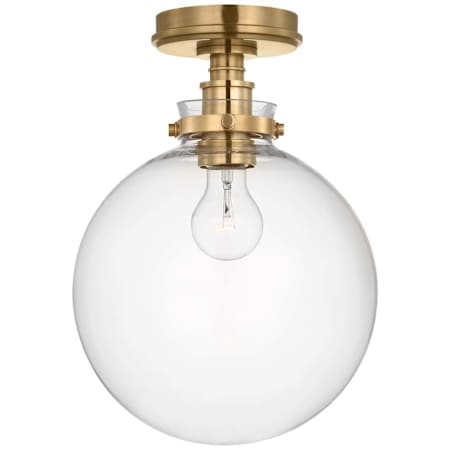 Visual Comfort Parkington 10" Wide Semi-Flush Globe Ceiling Fixture Antique-Burnished Brass / Clear Glass