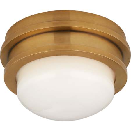 Visual Comfort Launceton 5" LED Solitaire Flush Mount with White Glass by E. F. Chapman Antique Burnished Brass