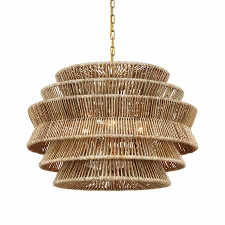 Visual Comfort Antigua 3 Light 30" Wide Pendant Antique-Burnished Brass / Natural Abaca
