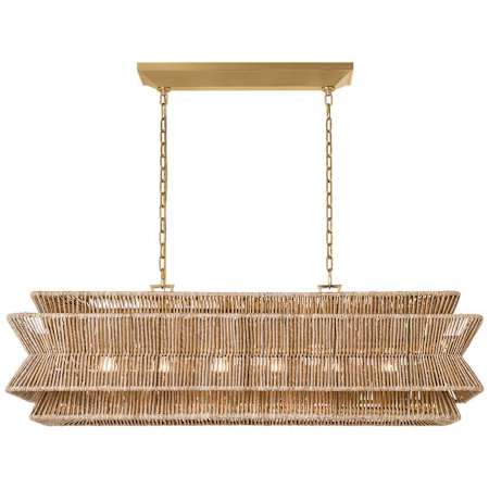 Visual Comfort Antigua 6 Light 54" Wide Linear Chandelier Antique Burnished Brass / Natural Abaca
