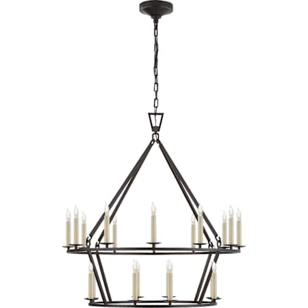 Visual Comfort Darlana 30" Medium Two-Tiered Ring Chandelier by E. F. Chapman Aged Iron