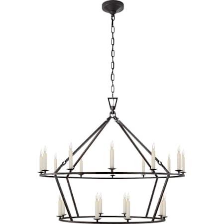 Visual Comfort Darlana 40" Large Two-Tiered Ring Chandelier by E. F. Chapman Aged Iron