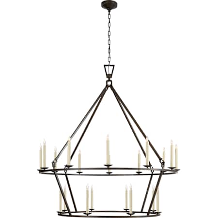 Visual Comfort Darlana 50" Extra Large Two-Tiered Ring Chandelier by E. F. Chapman Aged Iron