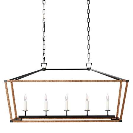 Visual Comfort Darlana Wrapped 5 Light 41" Wide Taper Candle Style Chandelier Aged Iron / Natural Rattan