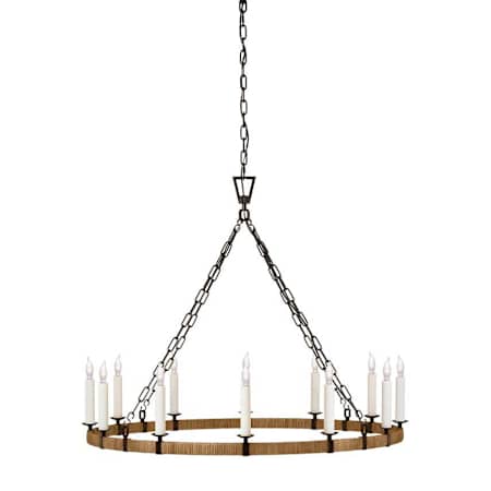 Visual Comfort Darlana Wrapped 12 Light 40" Wide Taper Candle Style Chandelier Aged Iron / Natural Rattan