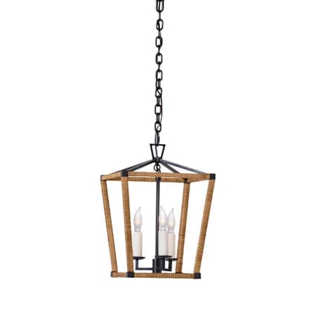 Visual Comfort Darlana Wrapped 3 Light 10" Wide Taper Candle Style Chandelier Aged Iron / Natural Rattan
