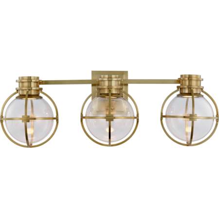Visual Comfort Gracie 25" Triple LED Sconce with Clear Glass by Chapman & Myers Antique Burnished Brass / Clear Glass