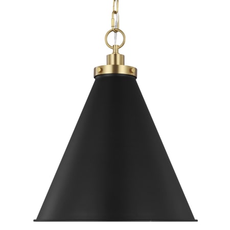 Visual Comfort Wellfleet 16" Wide Tapered Shade Pendant Midnight Black / Burnished Brass