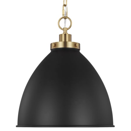 Visual Comfort Wellfleet 16" Wide Bell Shade Pendant Midnight Black / Burnished Brass