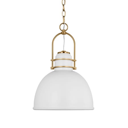 Visual Comfort Upland 16" Wide Pendant Matte White / Burnished Brass