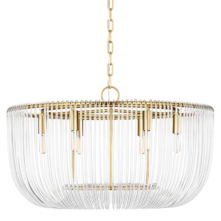Visual Comfort Pierce 6 Light 28" Wide Pendant with Clear Glass Rods Burnished Brass