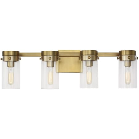 Visual Comfort Garrett 4 Light 29" Wide Vanity Light with Clear Glass Shades Burnished Brass