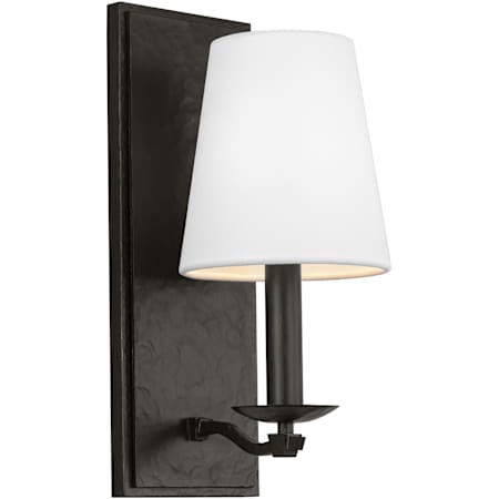 Visual Comfort Wellen 12" Tall Bathroom Sconce with Linen Shade Aged Iron