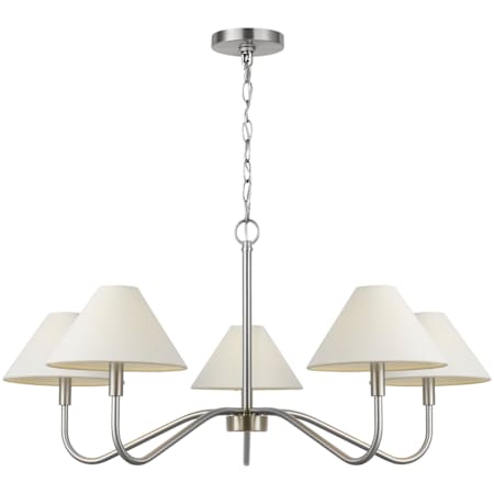 Visual Comfort Eldon 5 Light 34" Wide Chandelier with White Linen Shades Brushed Nickel