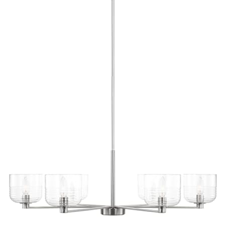 Visual Comfort Lochdale 6 Light 34" Wide Taper Candle Style Chandelier with Clear Ribbed Glass Shades Brushed Nickel