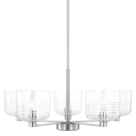 Visual Comfort Lochdale 5 Light 24" Wide Taper Candle Style Chandelier with Clear Ribbed Glass Shades Brushed Nickel