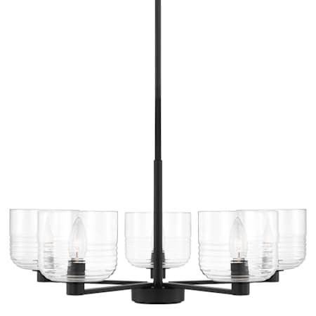 Visual Comfort Lochdale 5 Light 24" Wide Taper Candle Style Chandelier with Clear Ribbed Glass Shades Midnight Black