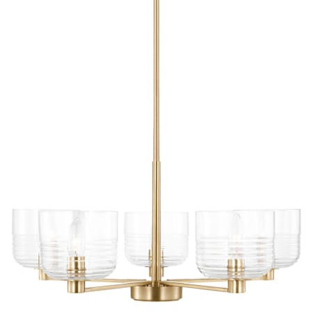 Visual Comfort Lochdale 5 Light 24" Wide Taper Candle Style Chandelier with Clear Ribbed Glass Shades Satin Brass