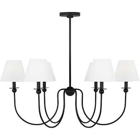 Visual Comfort Elsay 6 Light 36" Wide Chandelier with Linen Shades Midnight Black
