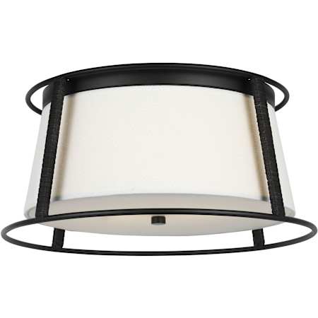 Visual Comfort Cortes 2 Light 14" Wide Flush Mount Ceiling Fixture with Linen Shade Midnight Black
