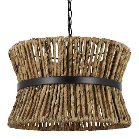 Visual Comfort Thurlo 2 Light 14" Wide Pendant with Natural Abaca Rope Shade Midnight Black
