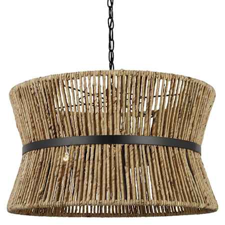 Visual Comfort Thurlo 3 Light 24" Wide Pendant with Natural Abaca Rope Shade Midnight Black